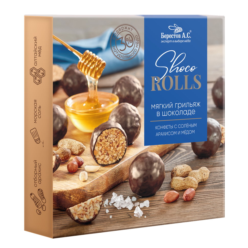  Берестов Shoco Rolls конфеты с арахисом, солью и медом, 135г   в Саратове