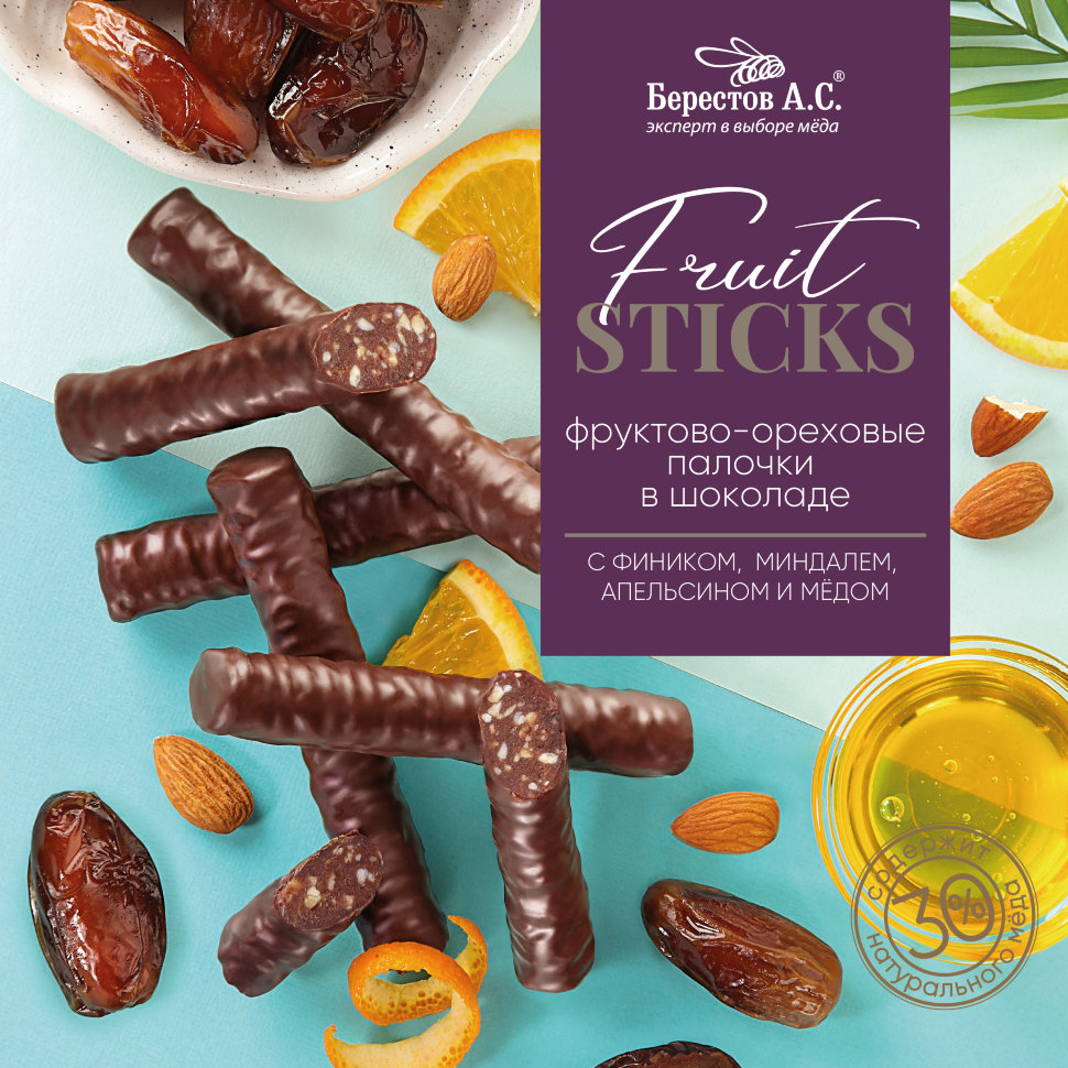  Берестов Fruit Stiсks с фиником, миндалём, апельсином и мёдом, 175г   в Саратове