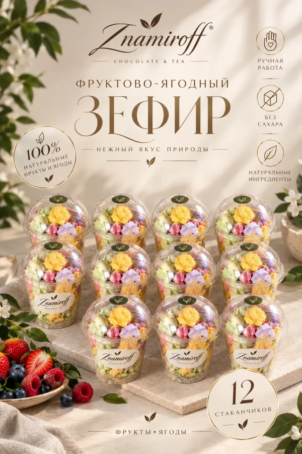 №1 Зефир в стаканчиках без сахара(коробка 12шт по 100гр) в Саратове